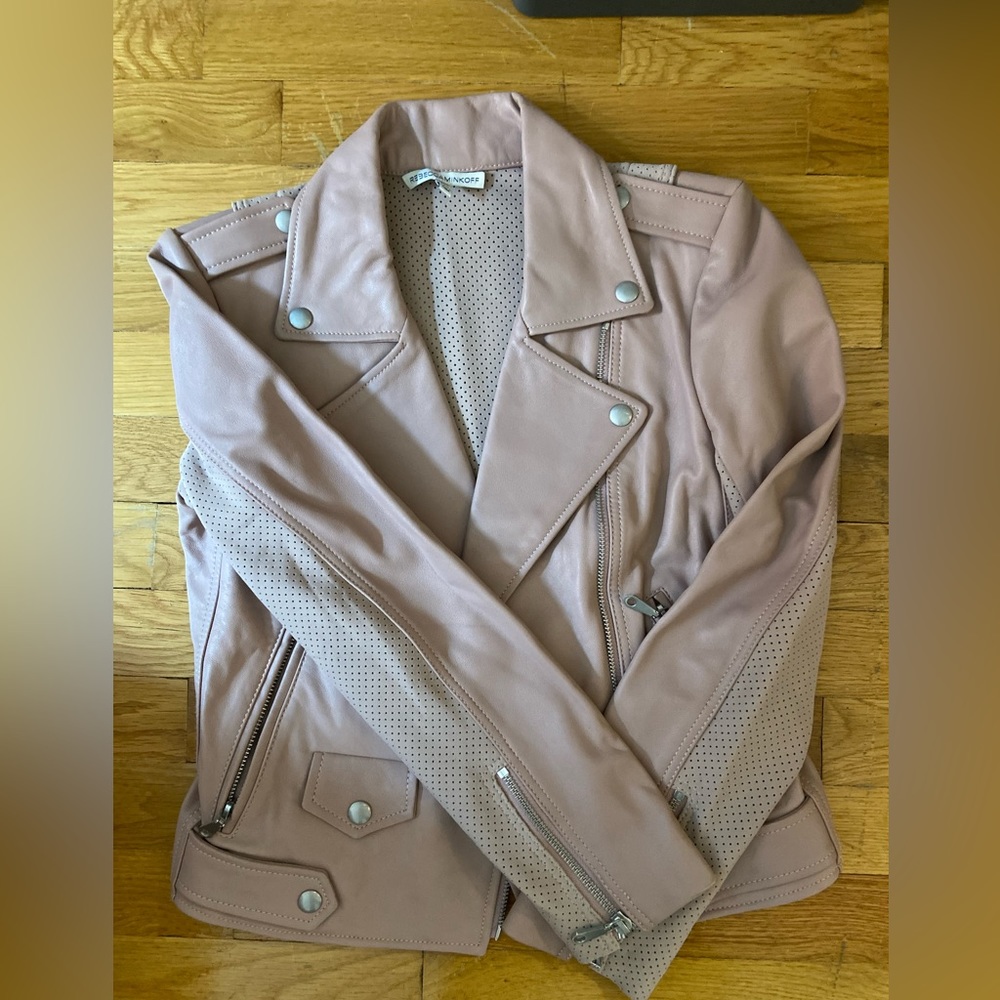 Rebecca Minkoff pink leather biker jacket